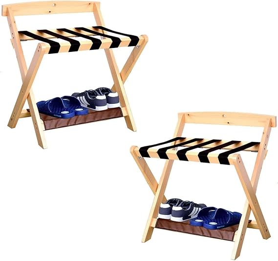 2Pcs Classic Luggage Rack - Foldable Luggage Rack, Made Of Solid Hardwood, Easy To Assemble, For Home, Bedroom And Travel,Wood Color