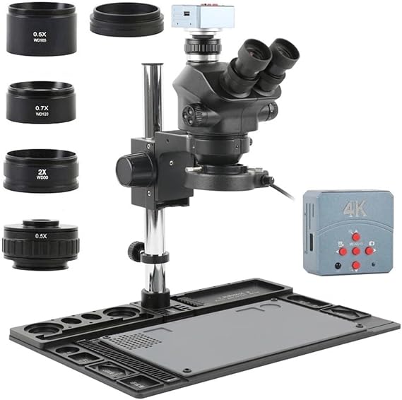 Microscope Accessories Kit For Lab Industrial Trinocular Microscope Aluminum Alloy Insulated workbench Stand Holder 4K 48MP fit Phone PCB Repair Video Camera Simul Focal Stereo Trinocular Microscope M
