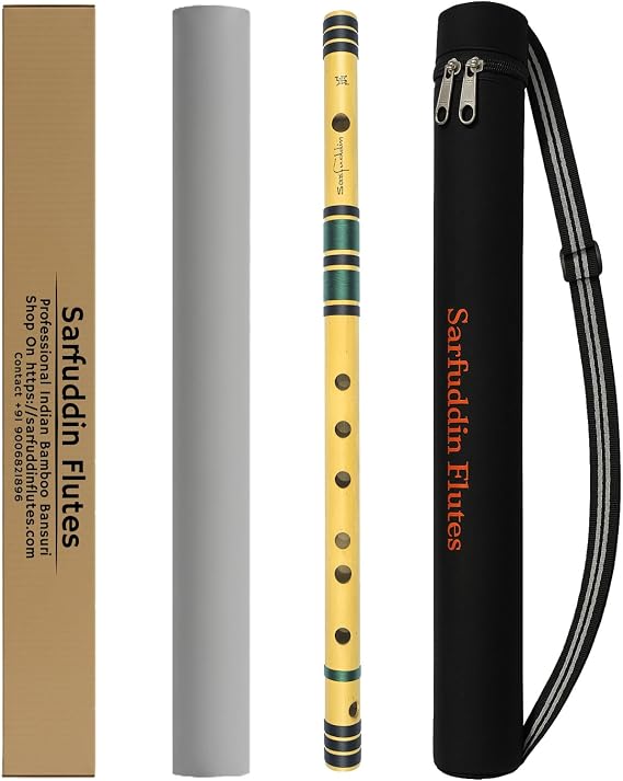 Sarfuddin flutes C Natural Medium 19 Inches Left Hand Tuned 440Hz Bamboo Flute Bansuri With Carry Bag