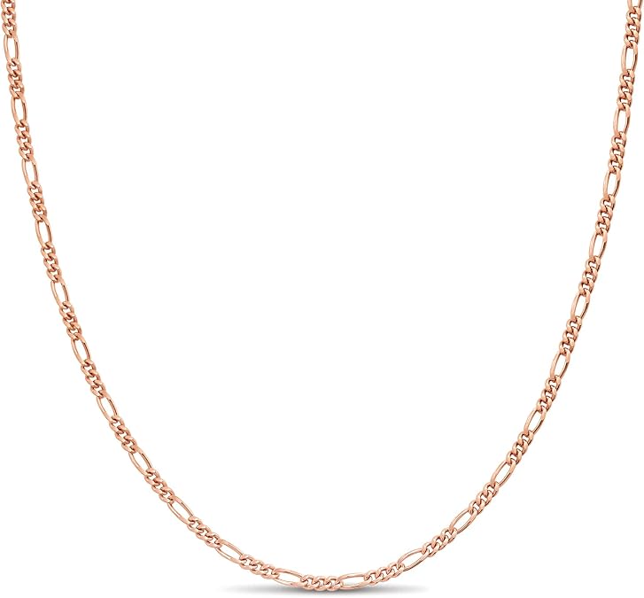 KEZEF Italian 925 Sterling Silver 2mm Figaro Chain Necklace, 16 to 30 Inch