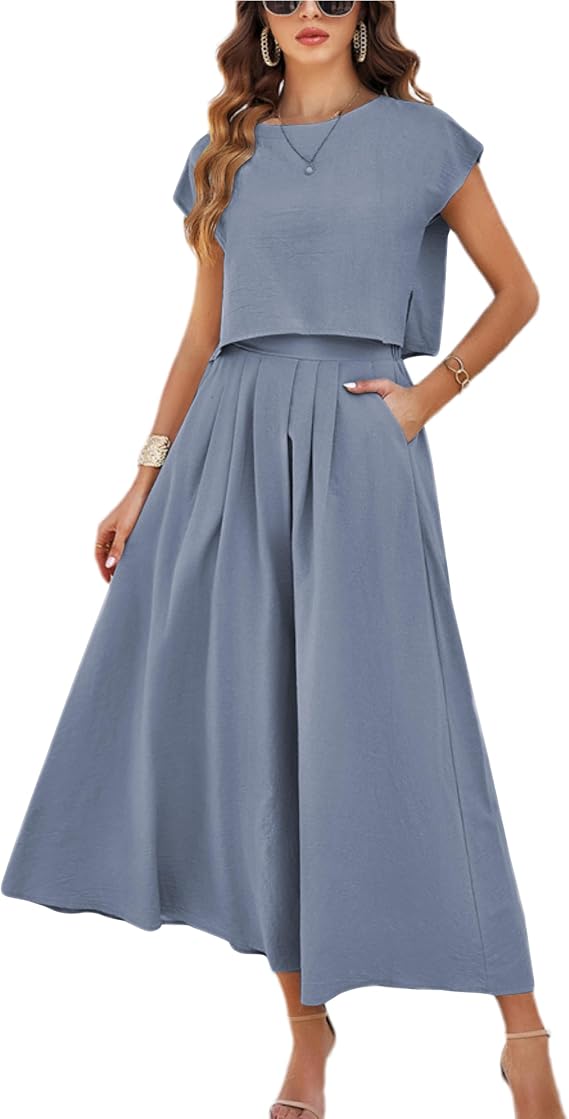 Mingzhu Womens 2 Piece Outfits Skirt Set Summer Maxi Dress Sets Pockets