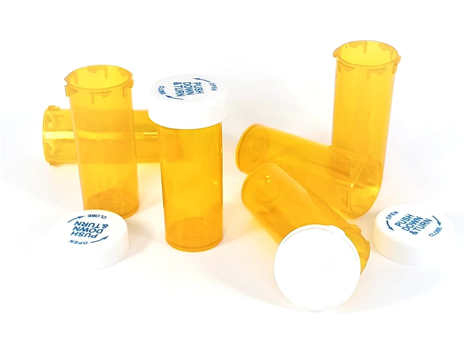 Amber Vials 6,8,13,16,20,30,40 & 60 Dram Sizes - Child Resistant Prescription Bottles 20 Dram100 Units