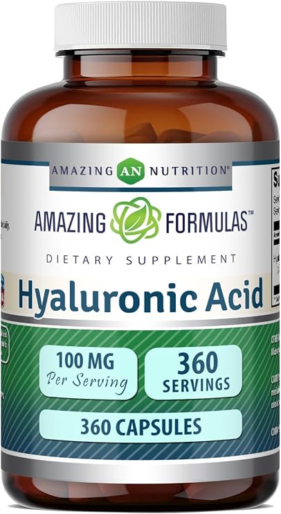Amazing Formulas Hyaluronic Acid 100 Mg Supplement | Capsules | Non-GMO | Gluten-Free | Made in USA (1 Pack, 360 Count)