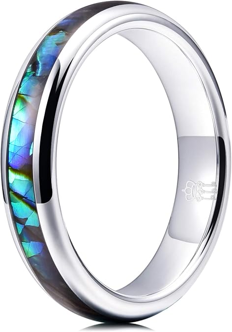 THREE KEYS JEWELRY Tungsten Wedding Band Abalone shell Inlay