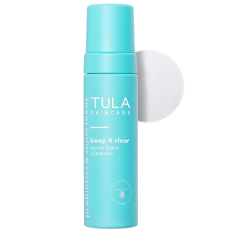 TULA Skin Care Keep It Clear - Acne Foam Cleanser, Contains Salicylic & Azelaic Acid & prebiotics, Clears & Soothes Acne, Brightens Past Blemish Marks, 6.3 fl oz.