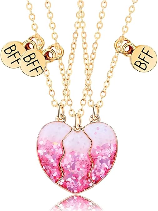 DOYYCA Friendship Necklace Heart BFF Best Friend Necklace for 3 Girls