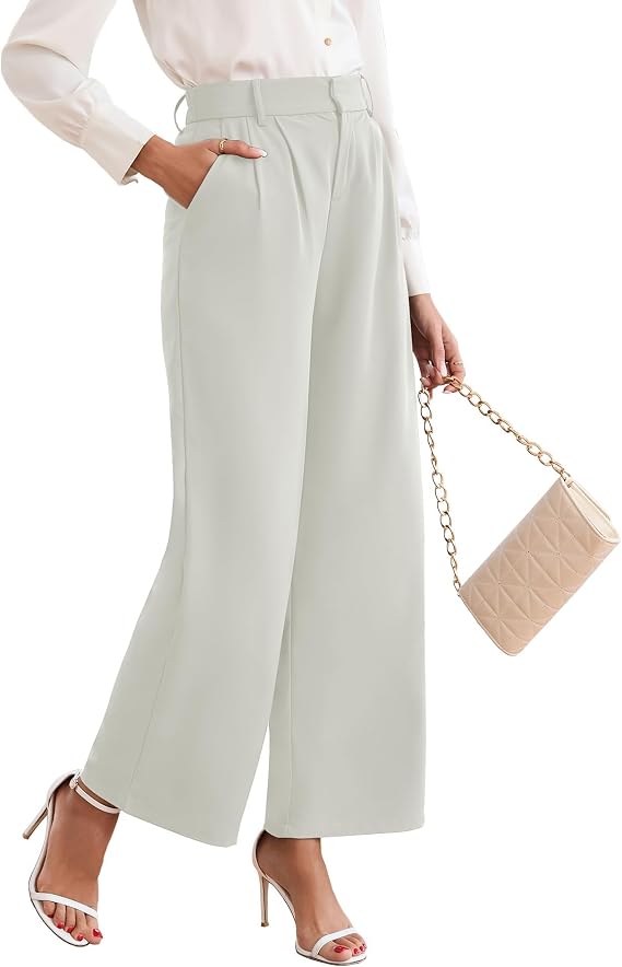 TASAMO Women High Waist Wide Leg Pants Elastic Waisted in The Back Office Business Casual Work Trousers Straight Suit Pants