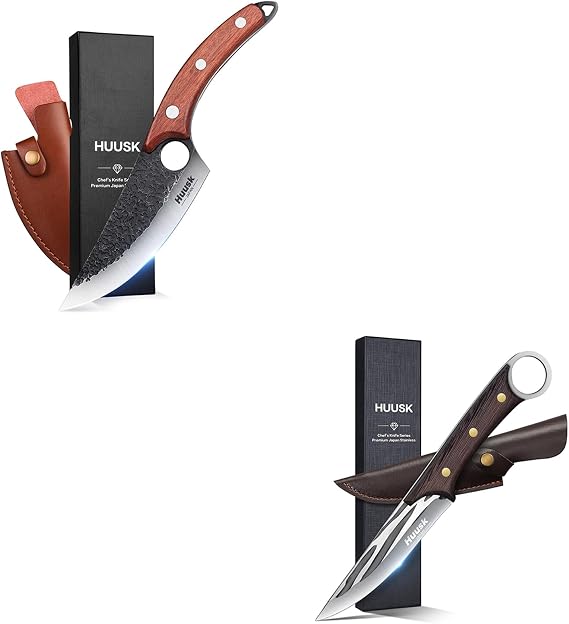 Huusk Japan Forged Knives Set Cleaver Knife for Meat Cutting Deboning Knife with Sheath