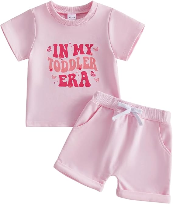Toddler Baby Girl Summer Clothes Letter Print Tops Shorts Outfits