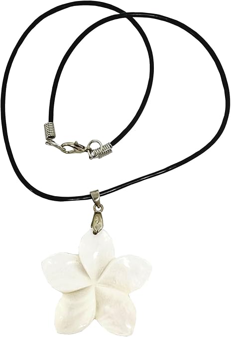 Hawaiian Jewelry Handmade White Shell Plumeria Flower Necklace
