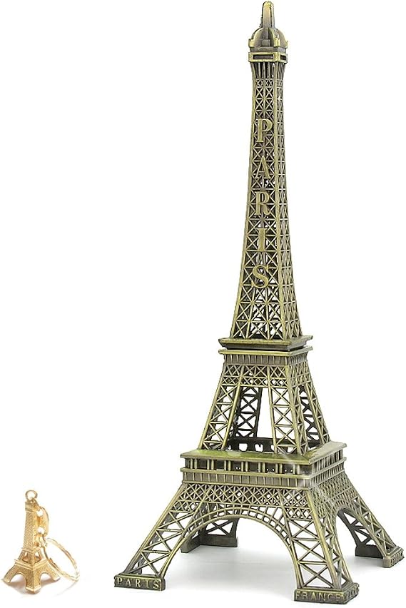 City-Souvenirs 12 Inch (30cm) Metal Eiffel Tower Statue Figurine Replica Centerpiece Room Table Decor Jewelry Stand Holder French Souvenir (Includes Eiffel Tower Key Ring)