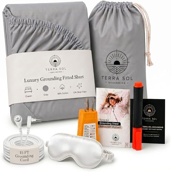 Terra Grounding Sheets Queen Size, 85% Cotton + 15% Silver, Grey