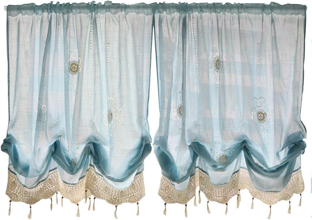 ABREEZE Balloon Curtains Adjustable Tie-Up Curtain Living Room Bedroom Shade Curtains,Light Blue 1Panel
