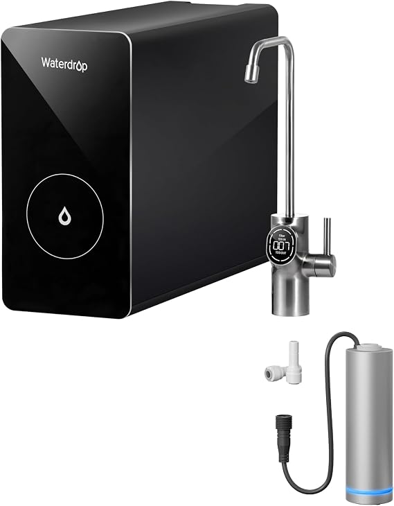 Waterdrop D6 Reverse Osmosis System, 600 GPD Tankless RO Water Filter System, 2:1 Pure to Drain and Waterdrop Water Filter for Kitchen, Mercury-Free, FCC Certified
