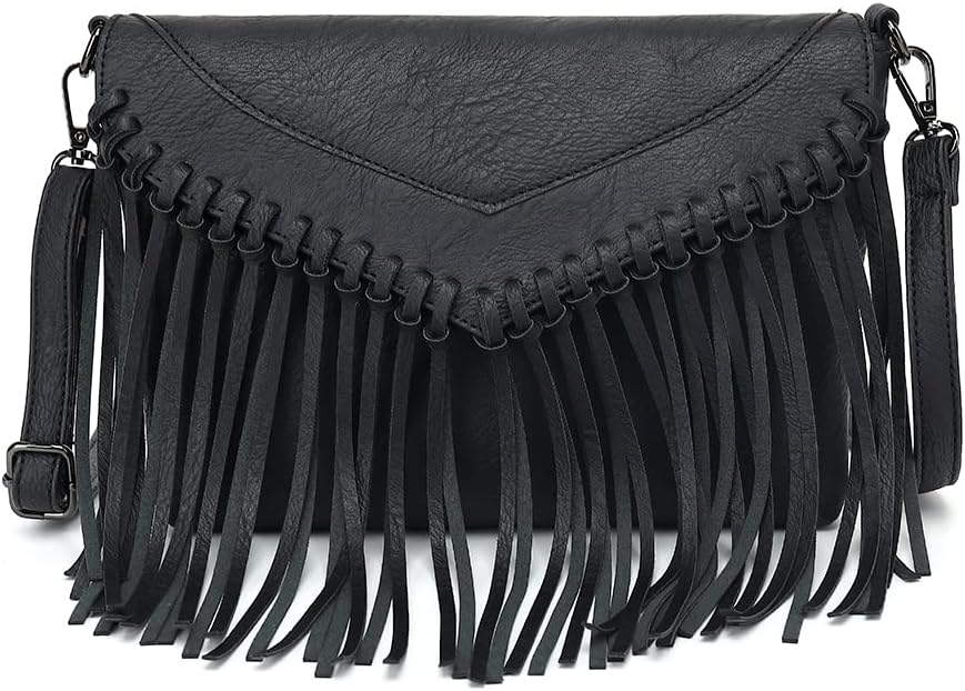 Fringe Crossbody Purse for Women, Vintage Leather Western Boho Purse, Tassel Small Handbag Shoulder Bag