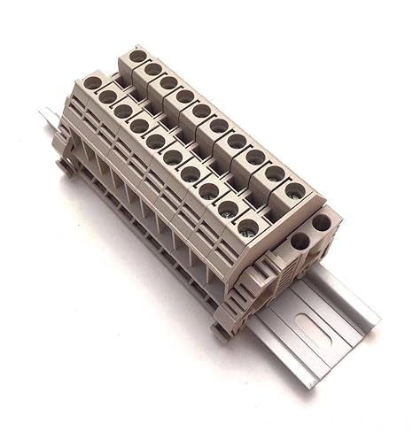 Dinkle Assembly DK6N 10 Gang Box Connector DIN Rail Terminal Blocks, 8-20 AWG, 50 Amp, 600 Volt Separate Circuits UL Recognized