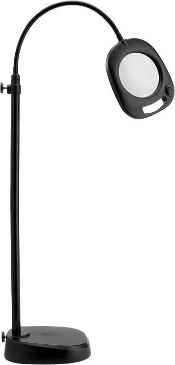 Daylight Company LED Floor Lamp and Table Lamp, Standing Lamp for Living Room, Bedroom, Salon, Office, Touch Control, Flexible Arm, Sleek Design, Multipurpose, Magnifier Lamp, Black