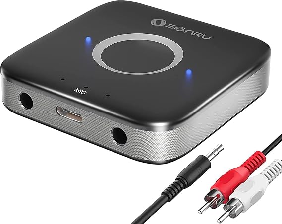 SONRU Bluetooth 5.3 Receiver, Bluetooth Audio Adapter for Speakers/Home Stereo, Low Latency, Noise Cancellation, 15-Hour Battery Life with AUX 3.5mm/RCA, Wireless Bluetooth Adapter for Old Receiver