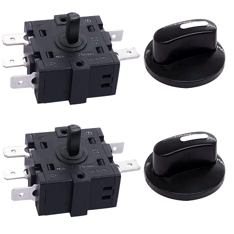 Taiss 2PCS Rotary Switch 125250VAC 16A 4 Position 3 Speed Universal Speed Selector Heater Rotary Switch with Knob F035