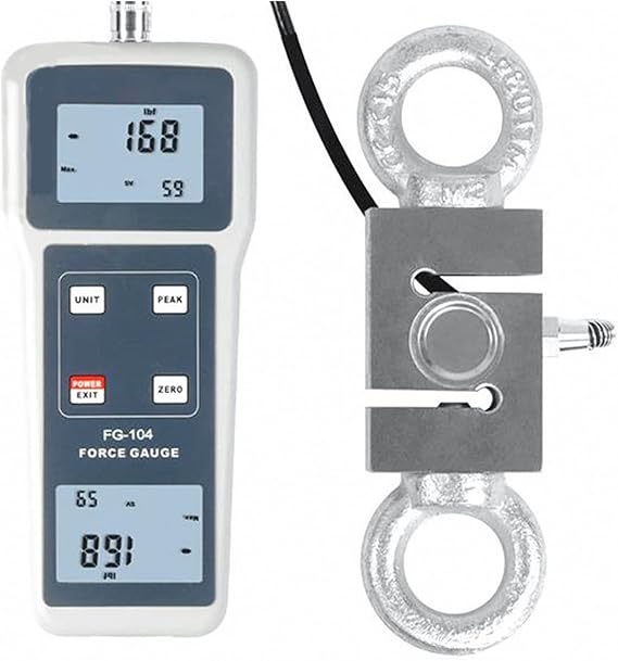 Digital Force Gauge, LCD Screen Hand Grip Dynamometer Digital Force Gauge FG-104 FG-107 1K/2K/5K/10K/20/50/100K Push Pull Tension Meter for Push Pull Load/Force Destructive Test(FG-104)