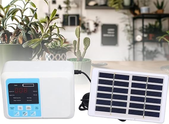 Garden automatic watering system, solar energy charging intelligent automatic watering device, double pump controller timer system, LED display, for garden plants greenhouse