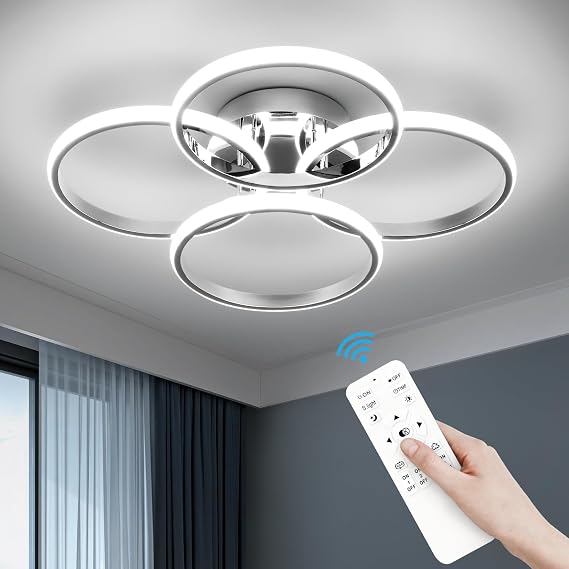 CANEOE Modern LED Ceiling Light, 4 Rings Dimmable Ceiling Light Fixture with Remote Control, Flush Mount Ceilings Lamp for Living Room Dining Room Kitchen Bedroom