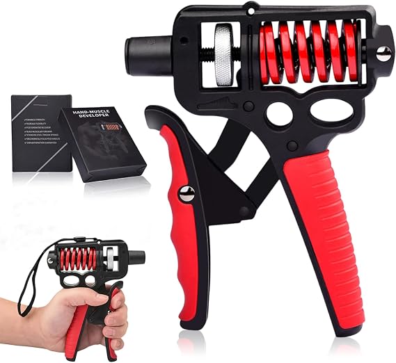 Adjustable 10400 lb Grip Strength Trainer (Premium Adjustable Grip Strengthener for Forearm Training) Alloy Frame, Titanium-Plated Steel, TPR Non-Slip Handles | Color Red