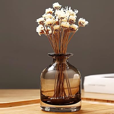 Glass Bottle Vases Amber Vase Decorative Glass Vases for Home Decor,Farmhouse Decor,Tabletop Centerpieces,A
