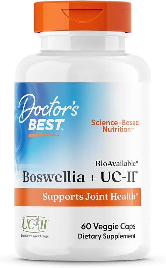 Doctor's BEST Boswellia + UC-II Supplement for Men & Women - Boswellia Serrata Extract Capsules for Joint Health Support, Type II Collagen, BioAvailable, Non-GMO, Gluten Free, Soy Free - 60 Veg Caps | Boswellia Serrata Extract Capsules for Joint Health Support, Type II Collagen, BioAvailable, Non-GMO, Gluten Free, Soy Free