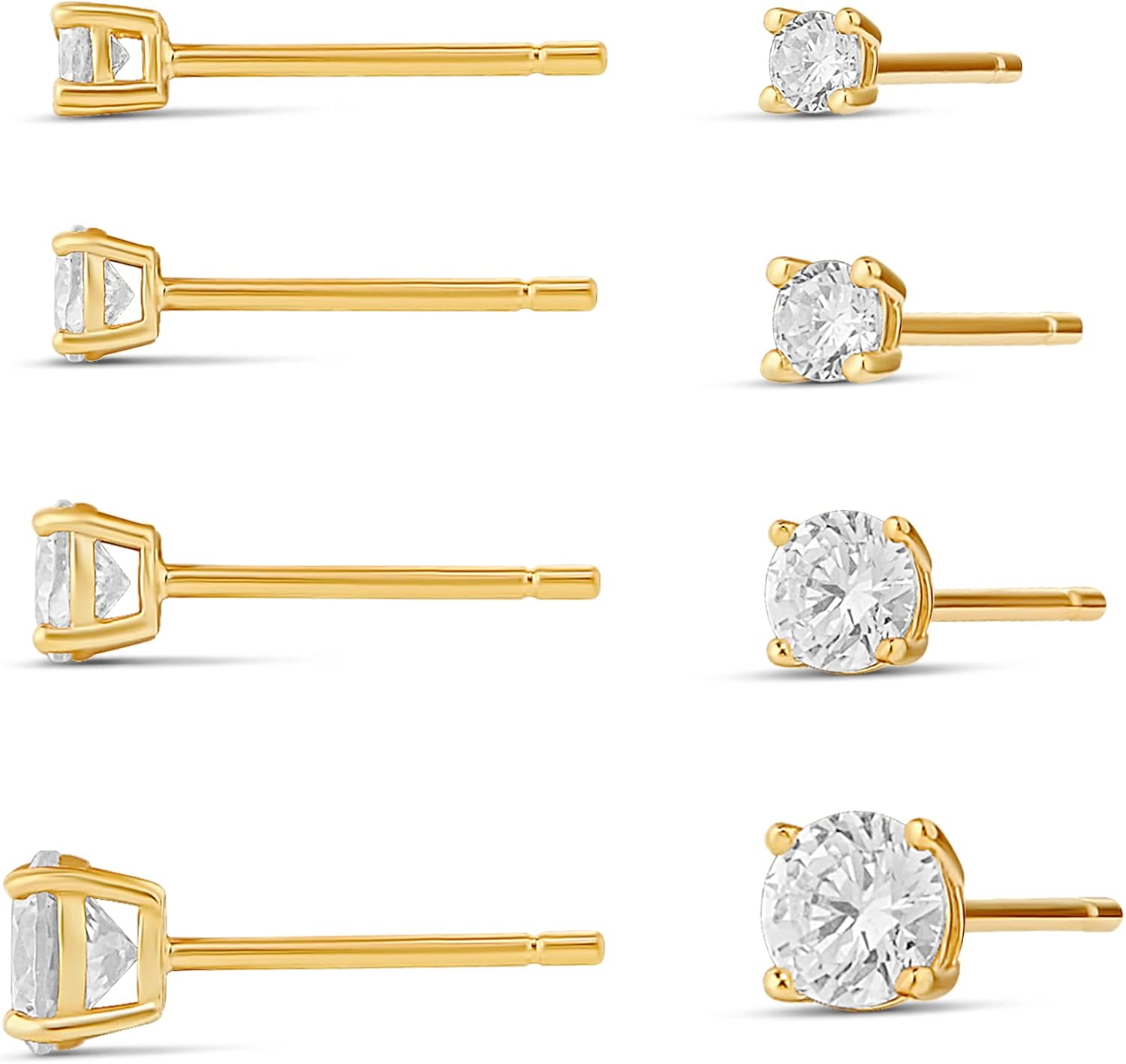 Amazon Essentials 14K Gold Plated Sterling Silver Round or Princess Cut Cubic Zirconia Stud Earring Set