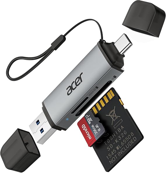 Acer SD Card Reader, USB C & USB 3.0 Memory Card Reader Adapter | Supports SD/Micro SD/SDHC/SDXC/MMC, Compatible with iPhone 17 16 Series, MacBook Pro/Air, iPad Pro, Galaxy S26, XPS 13, etc.