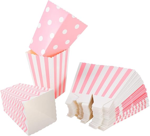 NUOLUX 48pcs Popcorn Boxes Cardboard Candy Container Rugby Stripe Wave Dot Pattern Deco1