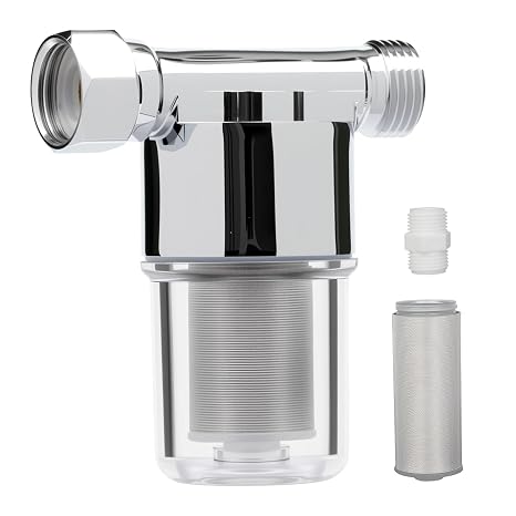 40 Micron Brass Sediment Filter, Reusable Sediment Water Filter for Washing Machine, Shower,Gardens, Well Water Traps Sand Particles, Rust, and Copper Shavings (Chrome)