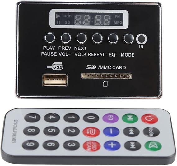 MP3 Decoder, DC 12V Bluetooth MP3 Decoder Board Audio Module USB SD TF FM Radio Lossless WMA/WAV(12V Bluetooth Black Edition)