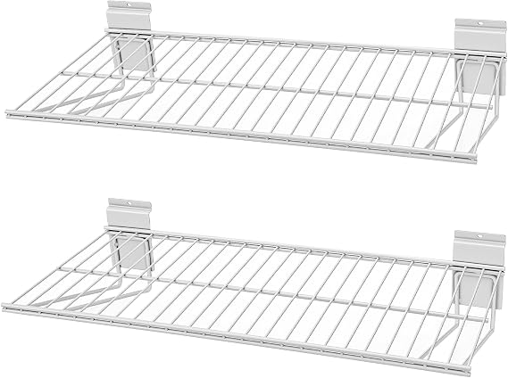 24Inch Slatwall Shelves Warm White, Slatwall Accessories, Slat Wall Wire Shelf, Heavy Duty Gargage Storage Slat Wall Haning Shelf (2)