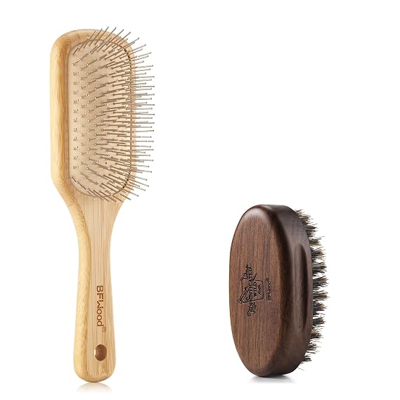 BFWood Bamboo Hair Brush and Small Travel Beard Brush