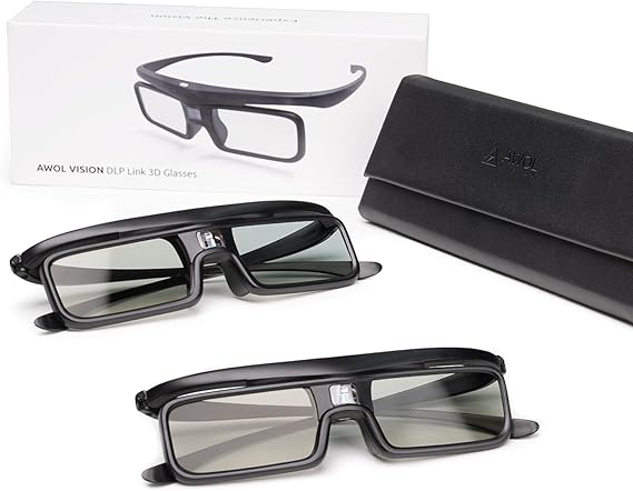 AWOL VISION DLP Link 3D Glasses, Rechargeable Active Shutter Eyewear compatible LTV-3000 Pro and LTV-3500 Pro, Vanish TV & other DLP-LINK 3D projectors (2 Packs)