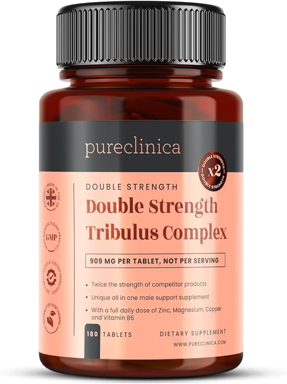 Double Strength Tribulus Complex 909mg x 180 Tablets | 500mg Tribulus Terrestris (40% Saponins), Magnesium, Zinc, Vitamin B6, Boron & Black Pepper | 6-Month Supply | Made in UK