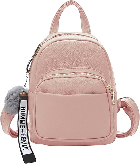 Fashion Mini Backpack Ladies Daypack Small Rucksack with Pompom Women PU Leather Backpack Purse for Travel Dating Shopping Pink