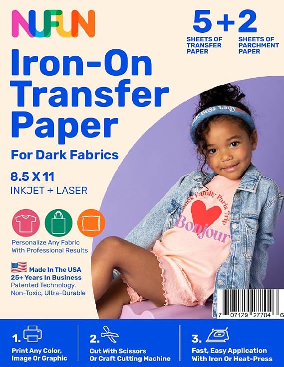 NuFun Activities Heat Transfer Paper, Dark Fabrics, 5 Sheets 8.5x11