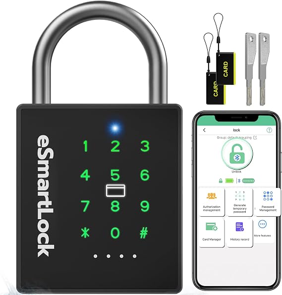Anweller Heavy Duty Smart Padlock, Bluetooth Padlock with Code and RFID, Outdoor Weatherproof Code Combination Lock for Gate, Sheds, Fence, Garage,
