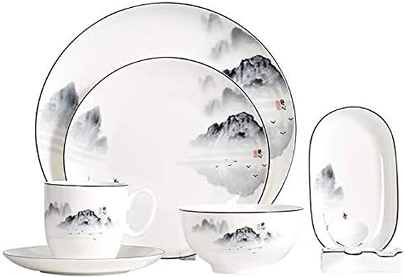 Dinnerware Sets - Luxury Dishes Service Set, Chinese Bone China Tableware Set, Service for 1 People, Kitchen Dinner Serving, White,