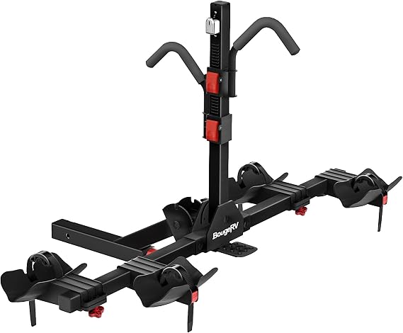 BougeRV Lockable Hitch Mount Bike Rack Platform 2-Bike Carrier for SUV & Truck, Lightweight E-Bike Compatible, Foldable & Tilting to Open Trunk, Easy Assembly Bike Rack Fit for 2'' Hitch Receiver