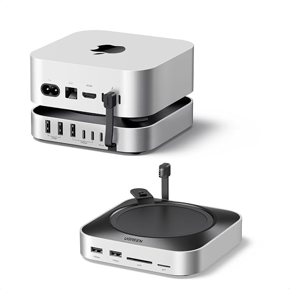 UGREEN Mac mini M4 Dock & Stand with NVMe SSD Enclosure | 3 USB A 10Gbps, USB C Data Port, SD Card Reader for Mac mini M4/ M4 Pro