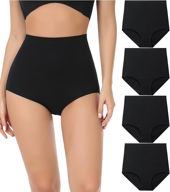 wirarpa Women's Underwear Cotton Super High Waisted Briefs Stretch Full Coverage Panties 4 Pack