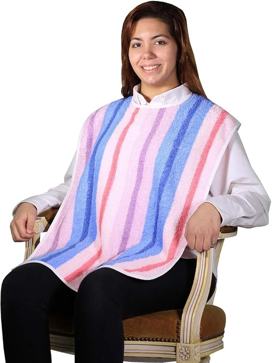 AMU Solutions 3 Pack - Clothing Protector Terry Cloth Senior Adult Bibs Hook and Loop Closure. Meal Time Senior Bib.