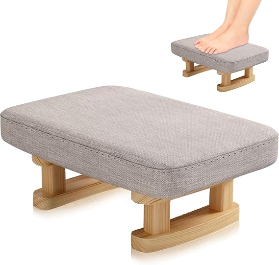 Foot Stool,Ottoman Footstool with Stable Wooden Legs,Ottoman Footrest,Pouffe Footstool with Removable Padded Seat,Footstools for Living Room,Entryway,Bedroom,Office(Shallow Gray)