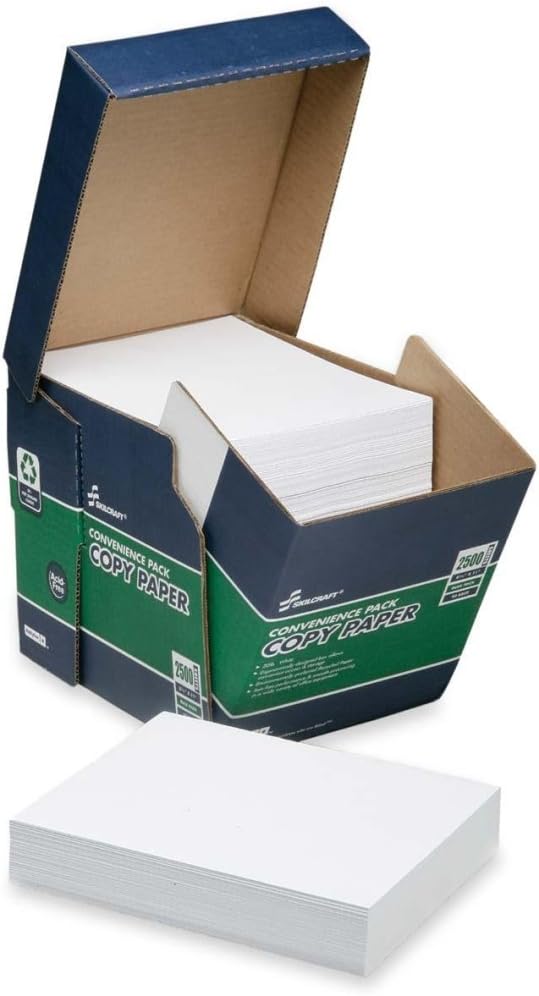 SKILCRAFT 7530-01-562-3260 Recycled Reamless Copy Paper, 8-1/2 x 11 Inch, White (Box of 2500)