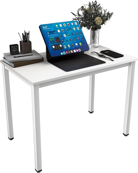 Computer Desk for Small Space, Modern Simple Laptop Desk, Computer Table Study Writing Desk for Home Office, Dining Room, Living Room (White, 100 x 60 cm)