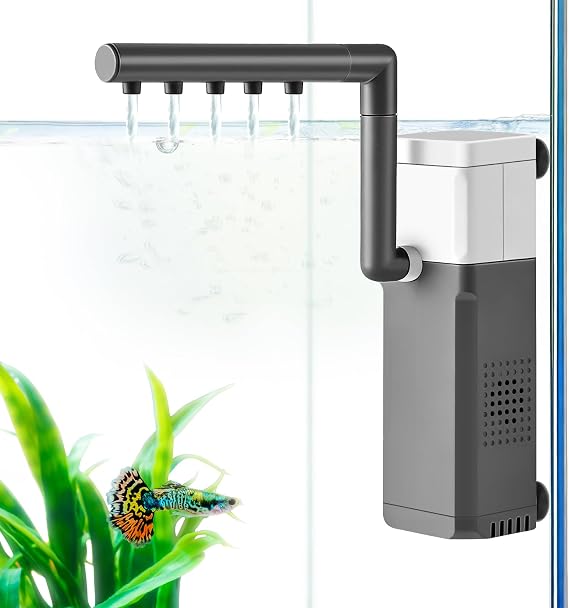3W Mini Fish Tank Filter, 180LPH Quiet Aquarium Internal Filter 3-IN-1 Submersible Fish Tank Filter Pump for 3-25L Betta/Fry/Shrimp Tanks